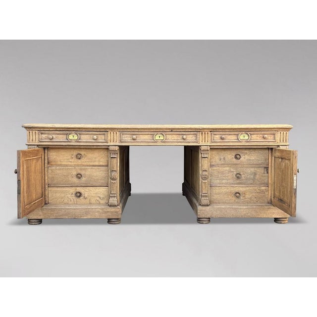Large Antique French Oak Partners Desk, 1860 For Sale - Image 3 of 11