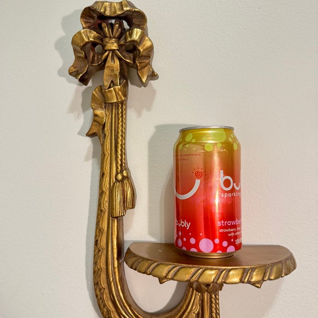 Vintage Gilt Wood Wall Shelves With Bow Motif in the Italian Style- A Pair For Sale - Image 13 of 14