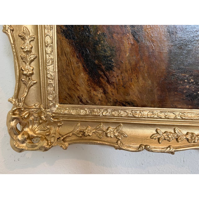 Antique 1881 Signed European Coastal Seascape Oil Painting Harbor Landscape - Signed For Sale - Image 10 of 15