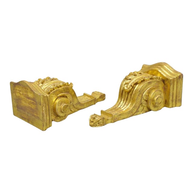 Mid 20th Century Gold Giltwood French Louis XV Style Wood Acanthus Corbel Small Wall Shelf - Pair For Sale