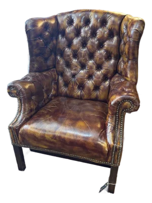 Vintage Chesterfield Style Leather Wingback Chair