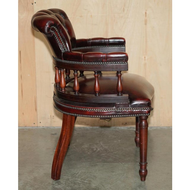 Oxblood Leather Chesterfield Captain's Chairs with Floor Lock Rings, Set of 2 For Sale - Image 12 of 18