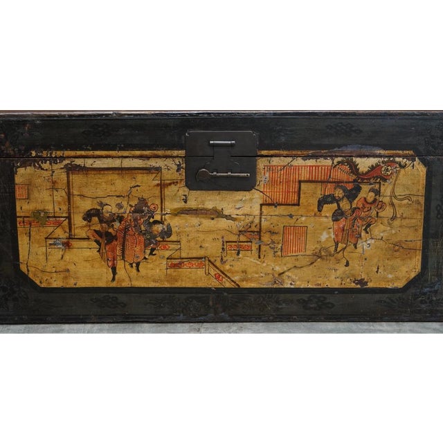 Vintage Hand-Painted Trunk or Chest with Immortals and Buildings Decor For Sale - Image 3 of 17