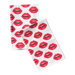 Embrasse Moi Lips Cotton Linen Tea Towel - Set of Two For Sale