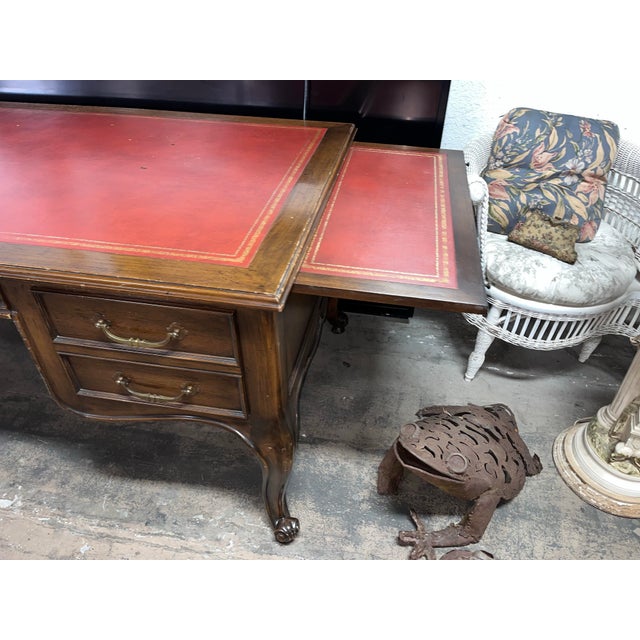 Late 20th Century Large Leather Top Walnut Desk Louis XV Style For Sale In Los Angeles - Image 6 of 12