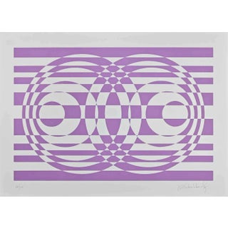 Victor Debach, Abstract Composition in Purple, Screen Print, 1970s For Sale