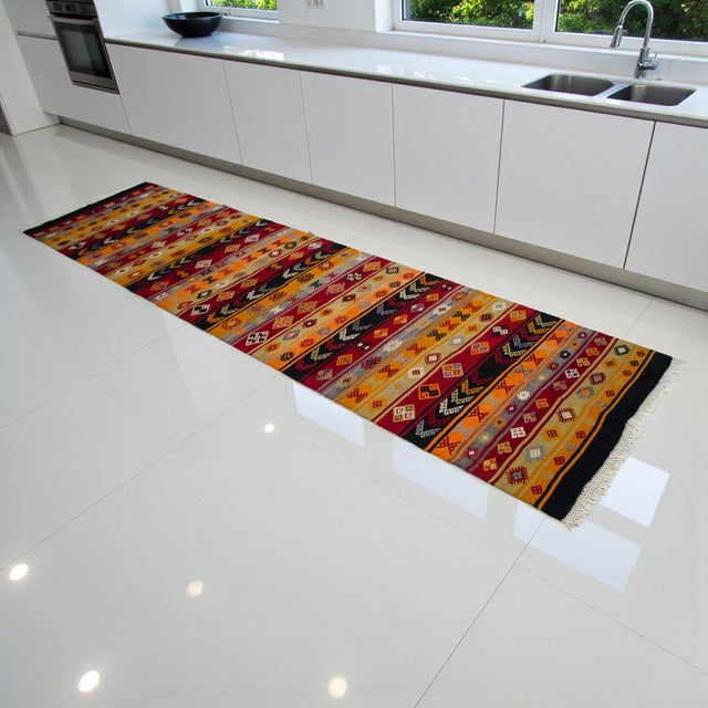 Farmhouse Vintage Turkish Kilim Runner Handwoven Wool Runner Tribal Long Hallway Rug 3x12 Ft Approx For Sale - Image 3 of 10