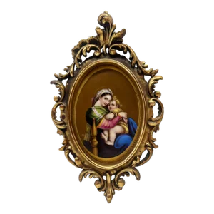 Antique Kpm Porcelain Style Plaque "Madonna Della Sedia" After Raphael