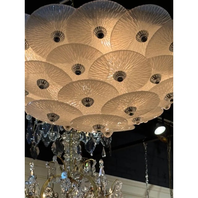 White Frosted Murano Glass Flush Mount Chandelier For Sale - Image 4 of 6
