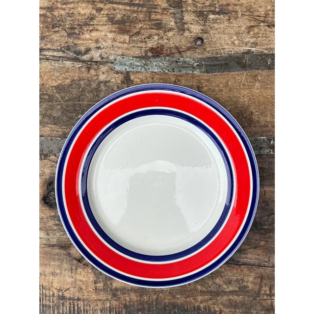 Vintage Italian Red and Blue Striped Ceramic Serving Plate For Sale - Image 10 of 12