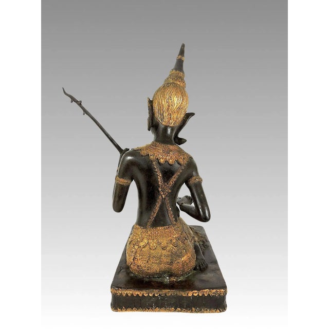 Vintage Thai Bronze and Gilt Female Figure or Statue, the Phin Musician Statue Sculpture For Sale - Image 4 of 12