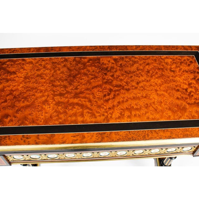 Antique 19th Century Amboyna Card Console Tables with Porcelain Plaques, Set of 2 For Sale - Image 12 of 18