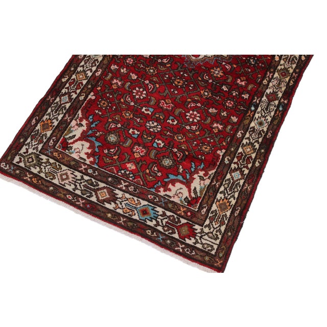 Traditional Vintage Hand-Knotted Wool Rug – 3.5 X 7 Ft – Rich Red Traditional Medallion For Sale - Image 3 of 8