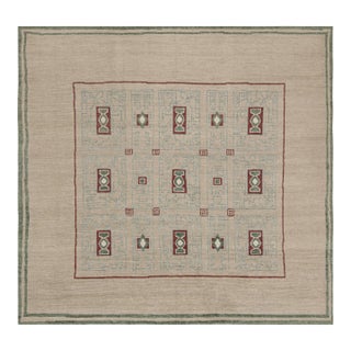Rug & Kilim’s French Art Deco Rug in Beige & Green Geometric Pattern For Sale