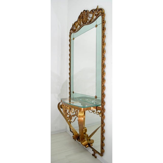 Mid-Century Modern Italian Mirrored Glass and Wrought Iron Dressing Table by Pier Luigi Colli, 1950s For Sale - Image 3 of 17