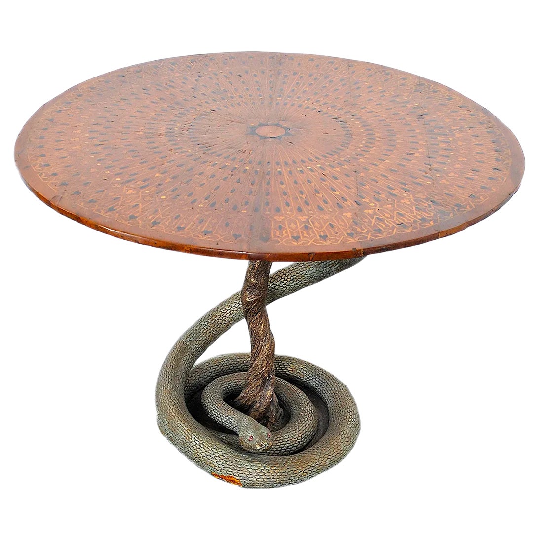 Game Table with Plaster Sculpture of a Python with Bronze Scales | Chairish