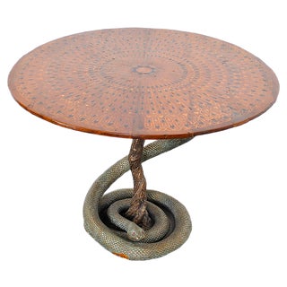 Game Table with Plaster Sculpture of a Python with Bronze Scales For Sale
