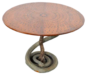Game Table with Plaster Sculpture of a Python with Bronze Scales