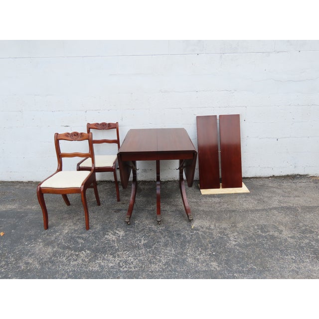 Raddock 1940s Mahogany Drop Leaf Dining Table With 2 Leaves and Two Chairs 6371 For Sale - Image 4 of 18