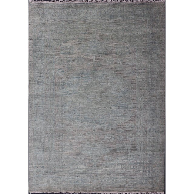 Modern Muted Oushak Type Rug in Wool With Sub-Geometric Design in Green & Earthy Tones For Sale - Image 13 of 13