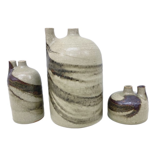 Studio Pottery Vases by Mobach, 1980s, Set of 3 For Sale