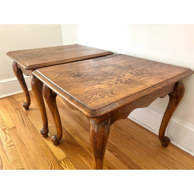 Wood 1960s Vintage French Country Style Scalloped Queen Anne Solid Oak Side Tables From Solid Oak - A Pair For Sale - Image 7 of 11