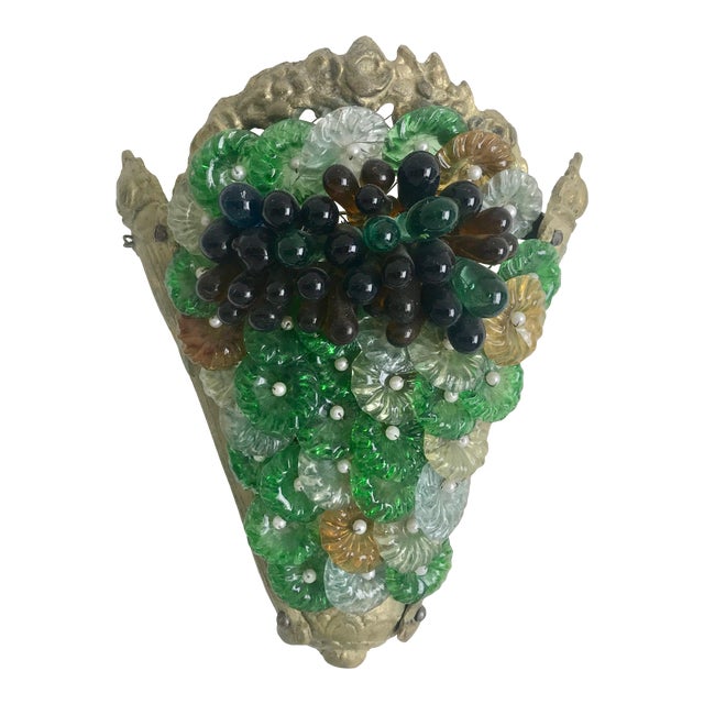 1920s Green Grape Motif Murano Glass Sconce For Sale