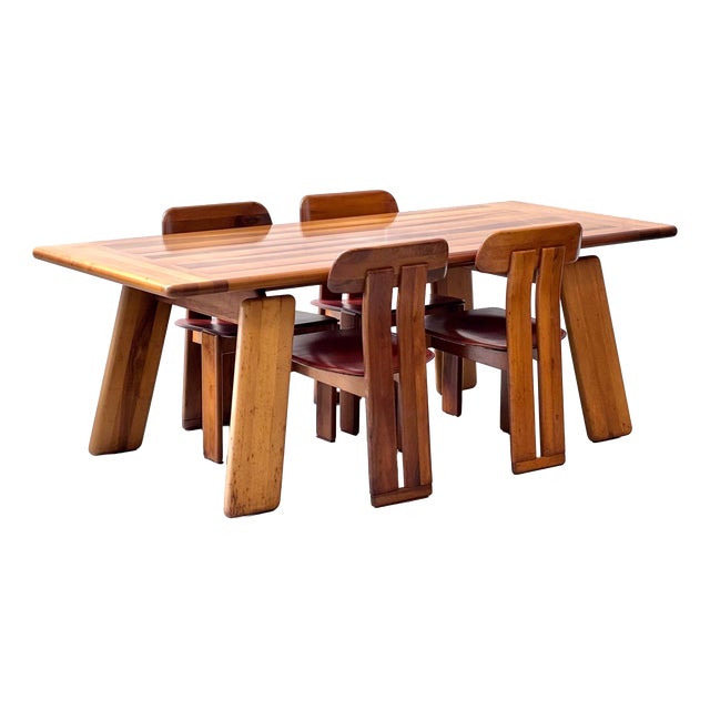 Sapporo Dining Table and Chairs in Walnut by Mario Marenco for Mobilgirgi, Italy, 1970s, Set of 5 For Sale