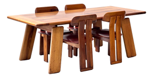 Sapporo Dining Table and Chairs in Walnut by Mario Marenco for Mobilgirgi, Italy, 1970s, Set of 5