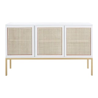 2 Shelf Rattan Sideboard - White/Gold For Sale