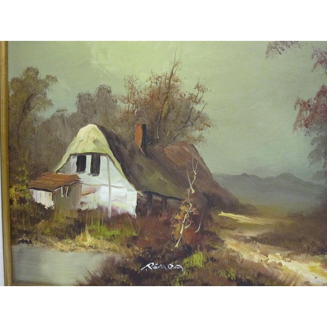 1960s Signed Vintage Oil on Canvas Cottage Landscape Painting For Sale - Image 5 of 9