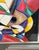 Red Original Juan Quevedo Pop Cubism Geometric Guitarist Music Mixed Media Painting For Sale - Image 8 of 18