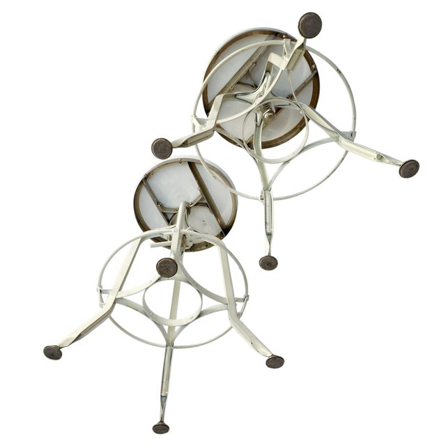 2000 - 2009 Pr. Of Vintage Restoration Hardward Adjustable White Bar Stools For Sale - Image 5 of 13