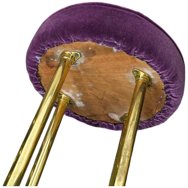 Late 20th Century Individual Round Purple Velvet and Brass Barstool For Sale - Image 9 of 12