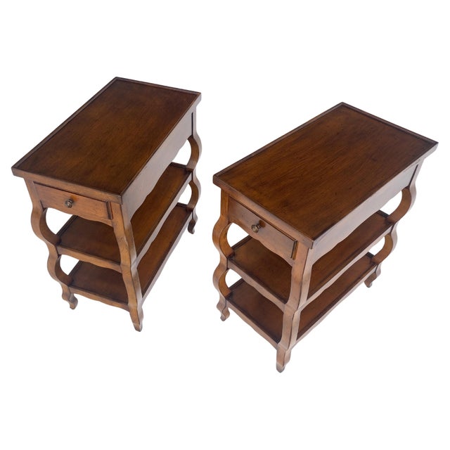 Pair of Baker 3 Tier One Drawer Rectangle Side End Tables Stands MINT