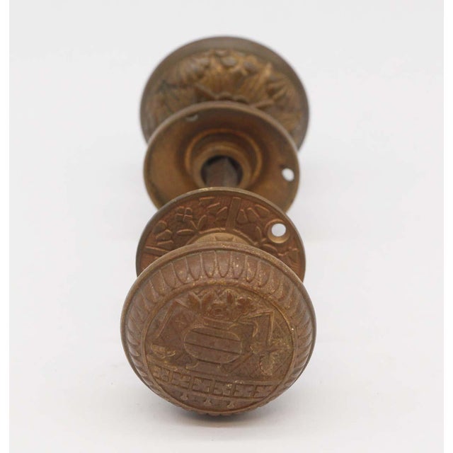Late 19th Century Antique Lockwood Bronze Broken Leaf Door Knob Set For Sale - Image 5 of 8