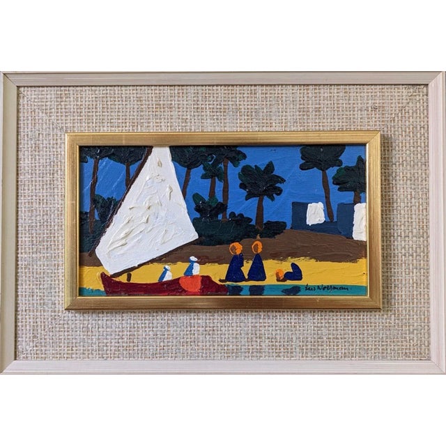 Blue Mid-Century Modern Swedish "Seaside" Vintage Coastal Landscape Oil Painting, Framed For Sale - Image 8 of 8