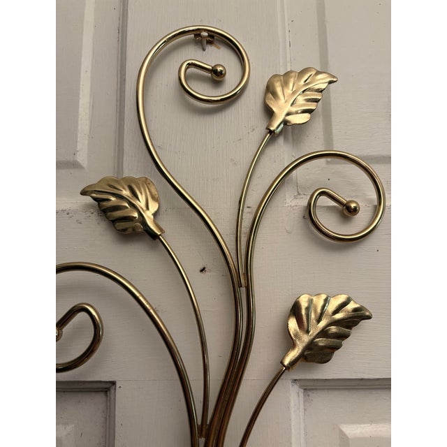 Metal Brass Plated Scrolled Metal Wall Hanging Candle Sconce, Candelabra, Candle Holder For Sale - Image 7 of 11