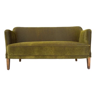 1940s Nanna Ditzel Style Danish Settee, Reupholstered in Green Corduroy For Sale
