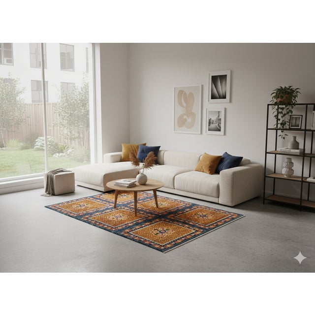 Rectangular Tibetan Style Geometric Medallion Graphic Wool Rug Carpet For Sale - Image 10 of 11