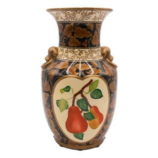Maitland Smith Attributed Hand Painted Chinese Vase W. Fruit For Sale
