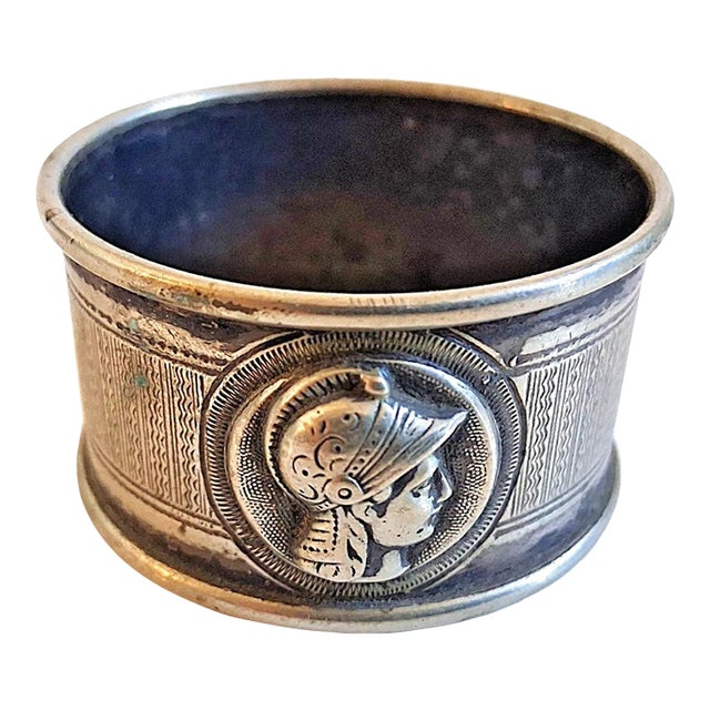 19th Century American Medallion Helmeted Coin Silver Napkin Ring - No Monogram For Sale