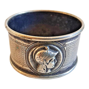 19th Century American Medallion Helmeted Coin Silver Napkin Ring - No Monogram