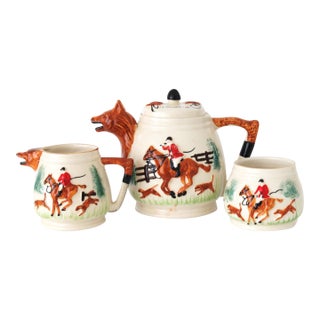 1940s Hand-Painted Fox Hunt Tea Set For Sale