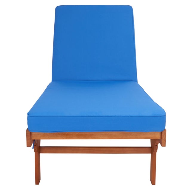 Newport Chaise Lounge Chair with Side Table, Natural/Royal Blue Cushion For Sale - Image 12 of 13