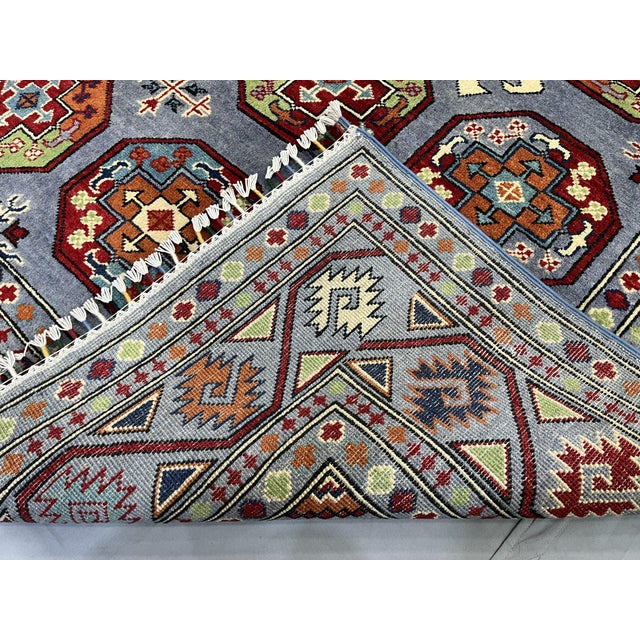Slate Blue Philpa Bokhara Wool Rug With Elephant Foot Motifs, 4'11" X 6'5" For Sale - Image 11 of 15