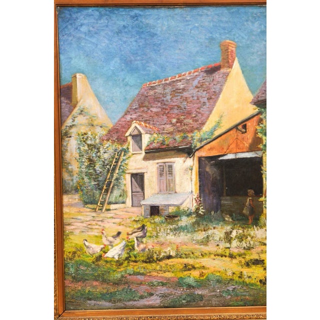 French 20th Century Farmyard Scene by H. Greilschmez in Carved Giltwood Frame For Sale - Image 10 of 13
