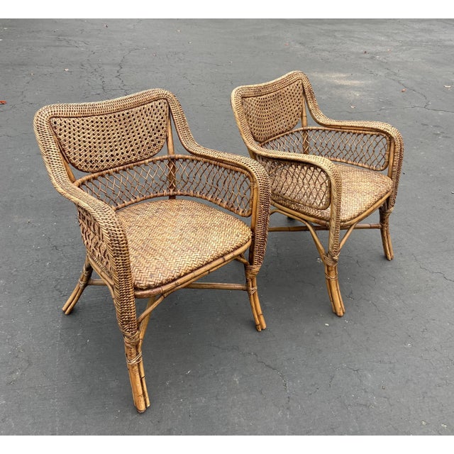 Vintage Palecek Colonial Style Rattan Chairs- Set of 2 | Chairish