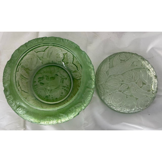 Antique Consolidated Lamp and Glass Co. Powder Jar/ Dresser Box With Hummingbirds and Roses. For Sale - Image 10 of 12