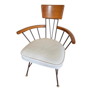 1960s MCM Armchair Designed by Richard McCarthy for Selrite Wrought Iron and Oak Wood Armchair For Sale